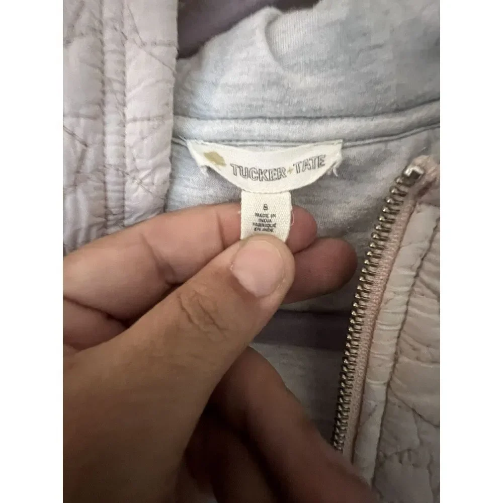 Tucker + Tate Girls Hooded Puffer Sweatshirt Jacket Size 8 Stars Blush Pink Gray
